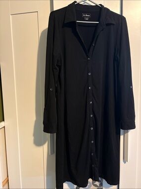 L.L. Bean Black Long Button-Front Shirt Dress